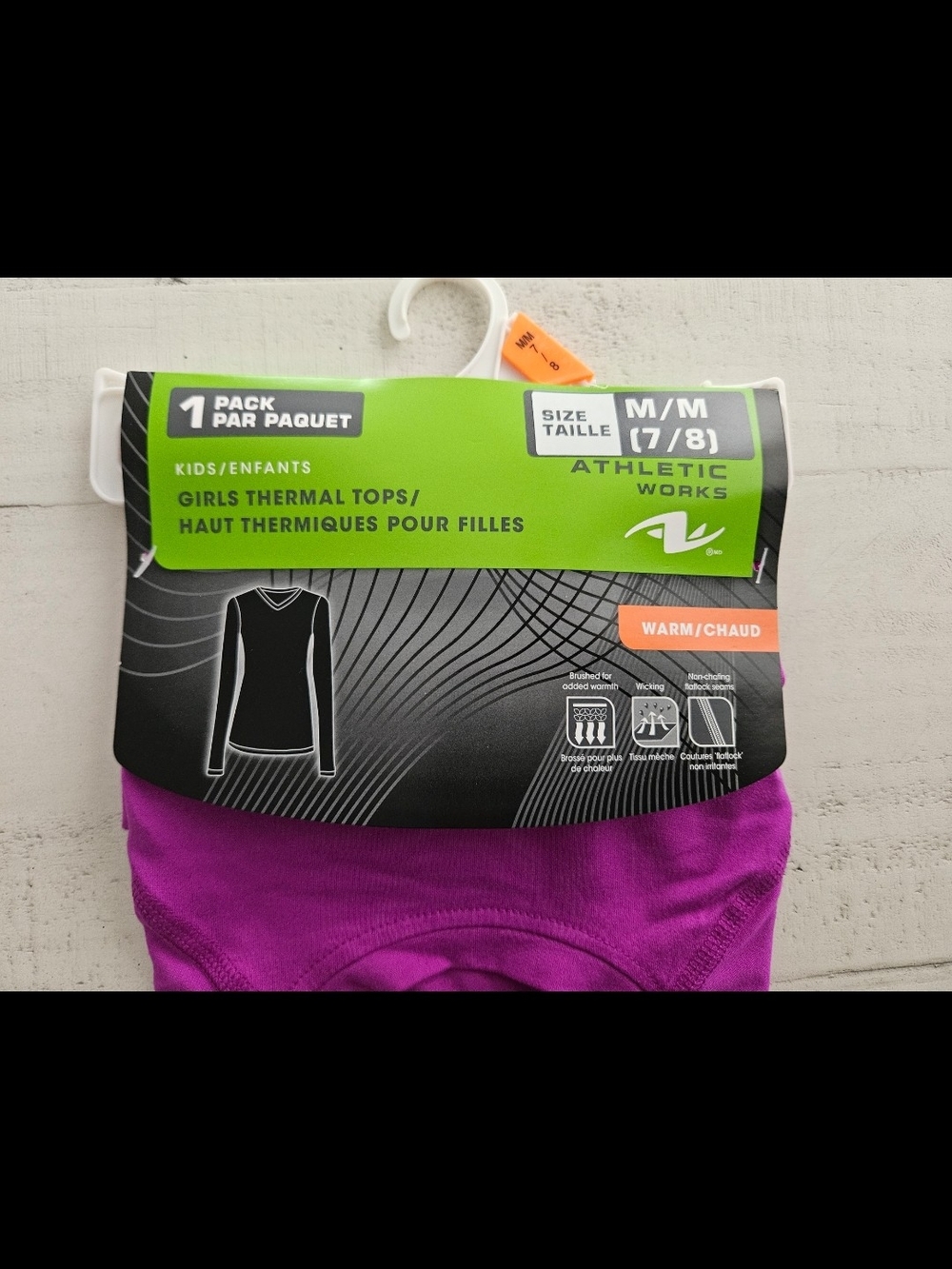 NWT-Athletic Works Girls Thermal Top Fuscia Size M (7/8)